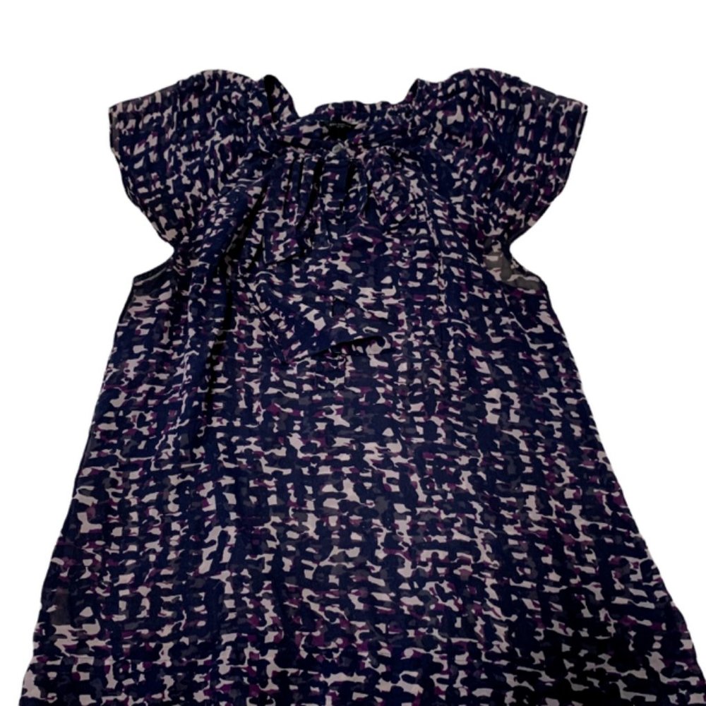Ann Taylor Graphic Sheer Ruffle Silk Top Small - Picture 3 of 12